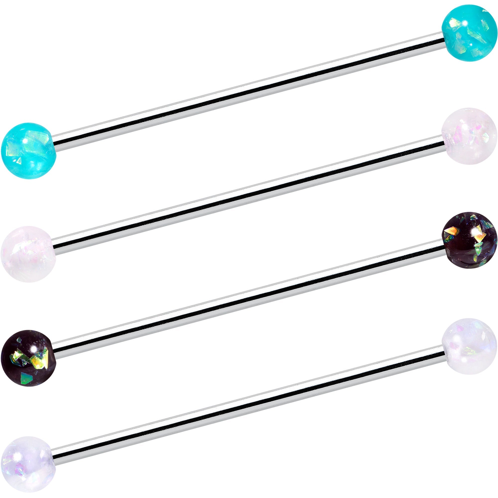 14G Green Aurora Black Faux Opal Pack Industrial Barbell Set of 4