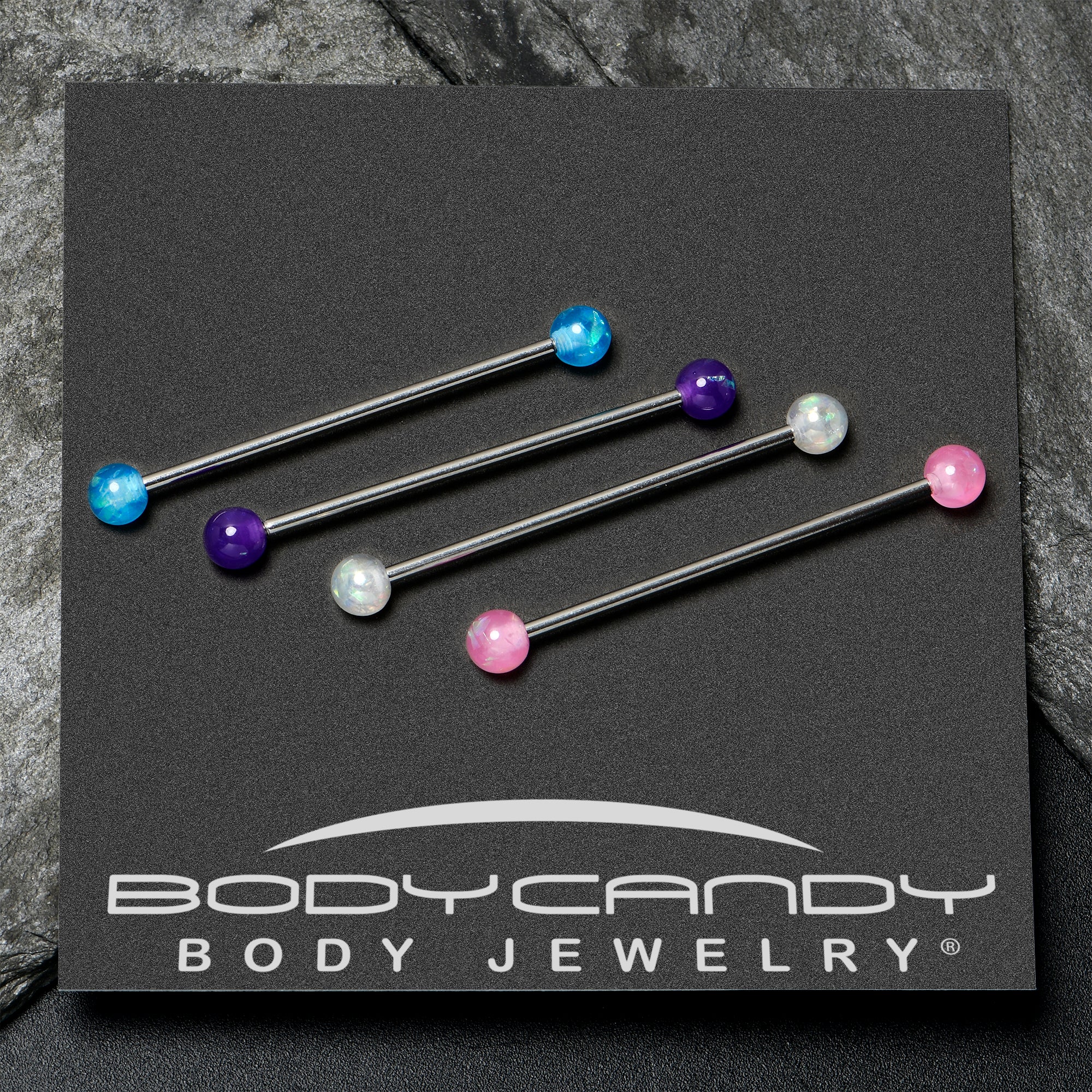 14G Pink White Purple Faux Opal Pack Industrial Barbell Set of 4