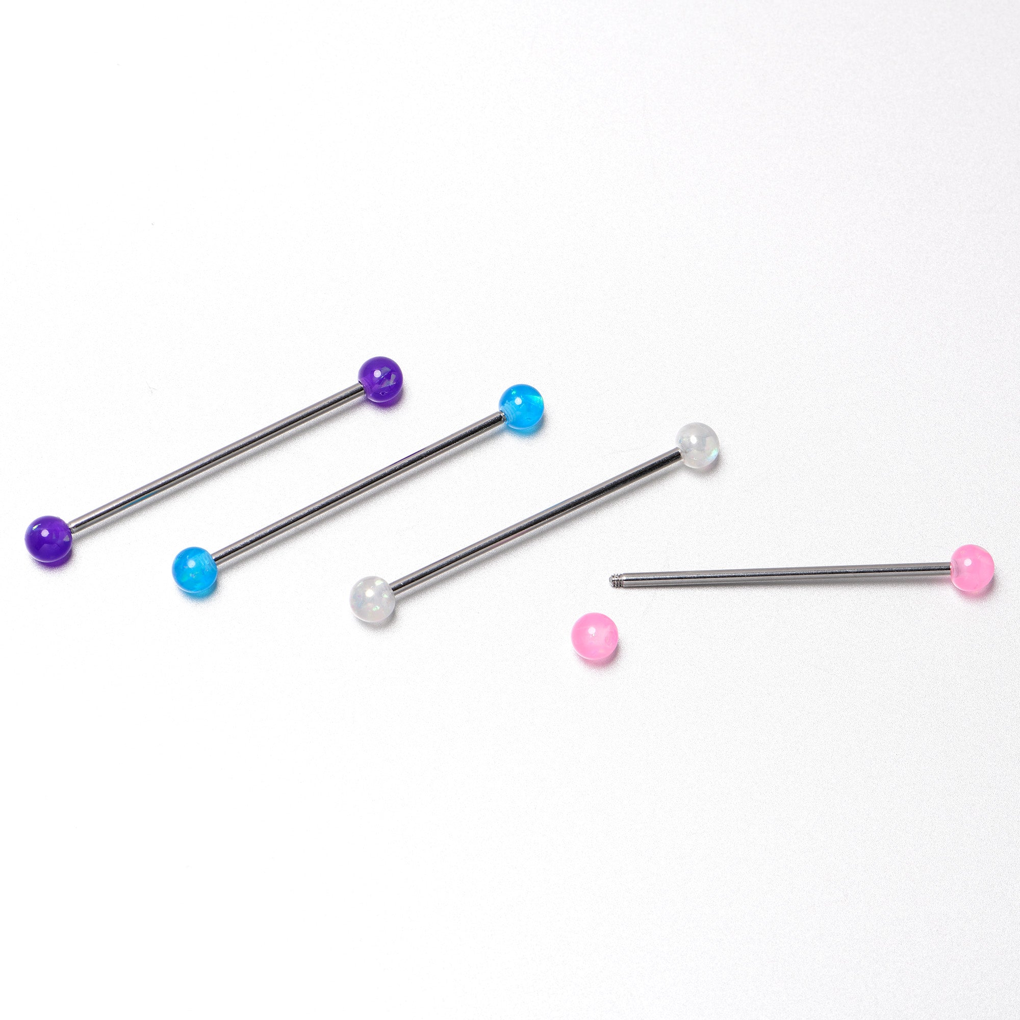 14G Pink White Purple Faux Opal Pack Industrial Barbell Set of 4