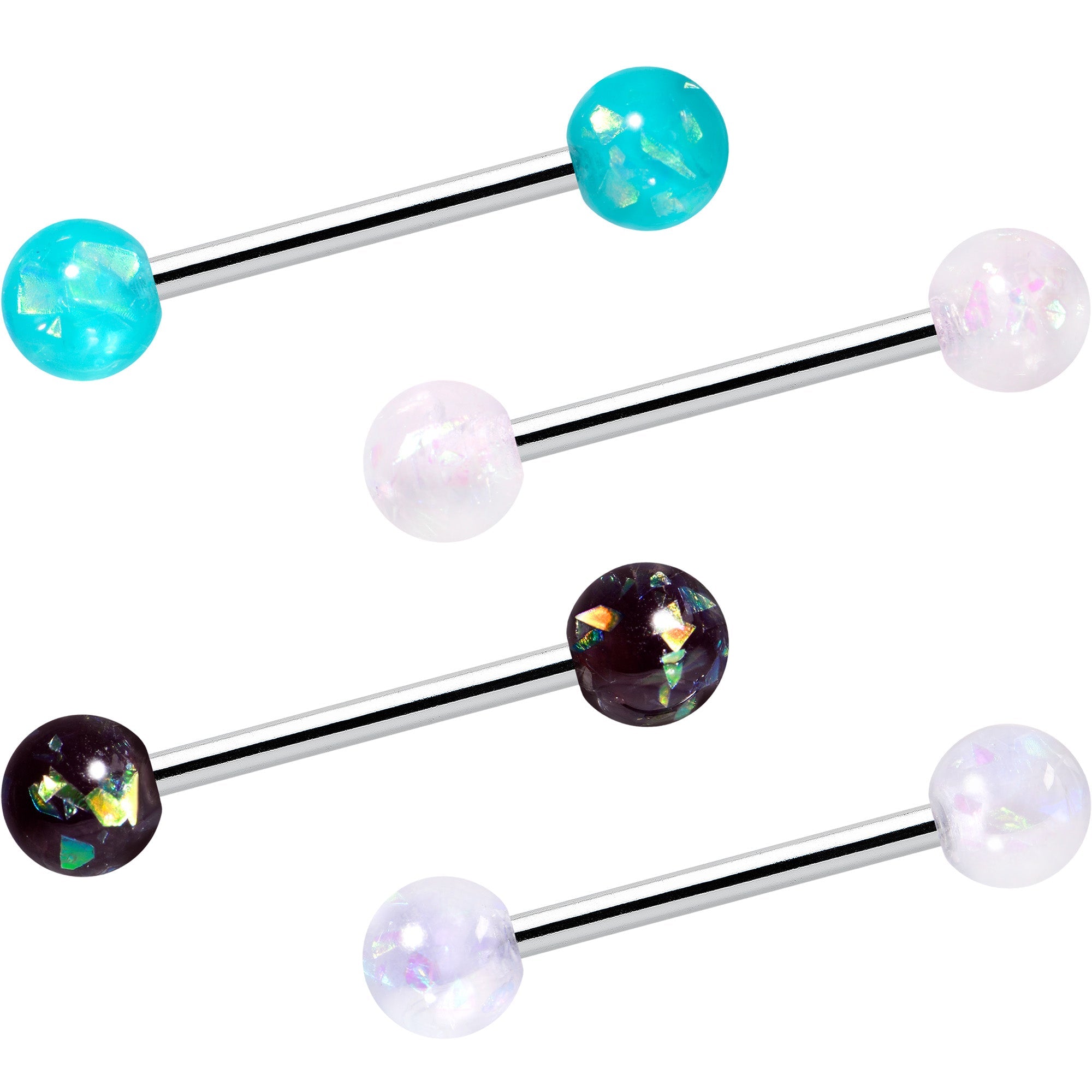 Green Aurora White Black Faux Opal Pack Tongue Ring Set of 4