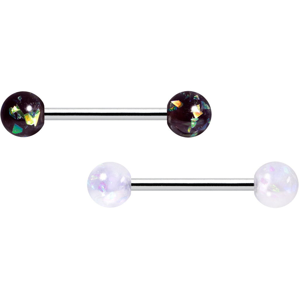 Green Aurora White Black Faux Opal Pack Tongue Ring Set of 4