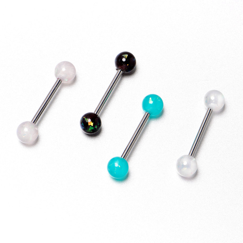 Green Aurora White Black Faux Opal Pack Tongue Ring Set of 4