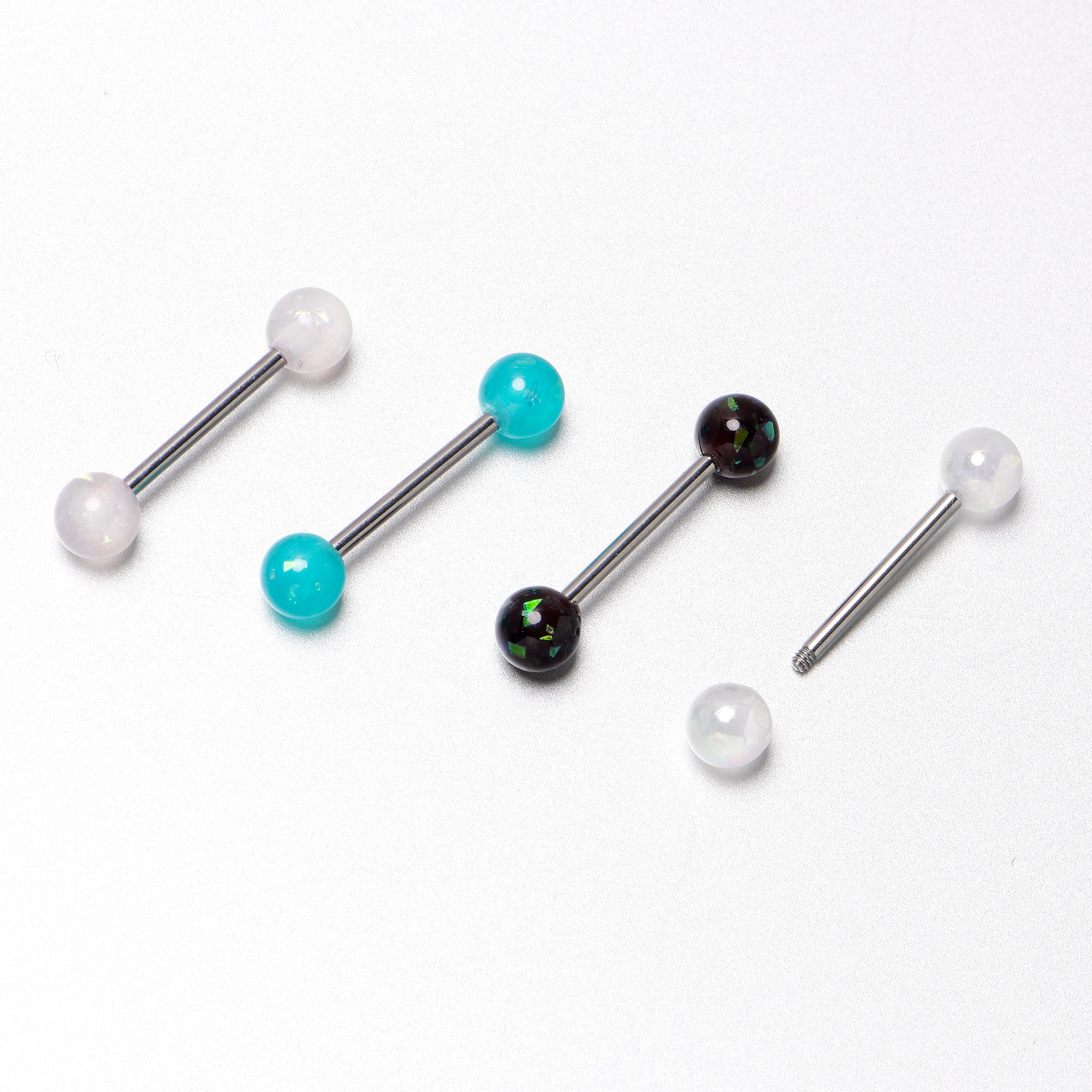 Green Aurora White Black Faux Opal Pack Tongue Ring Set of 4
