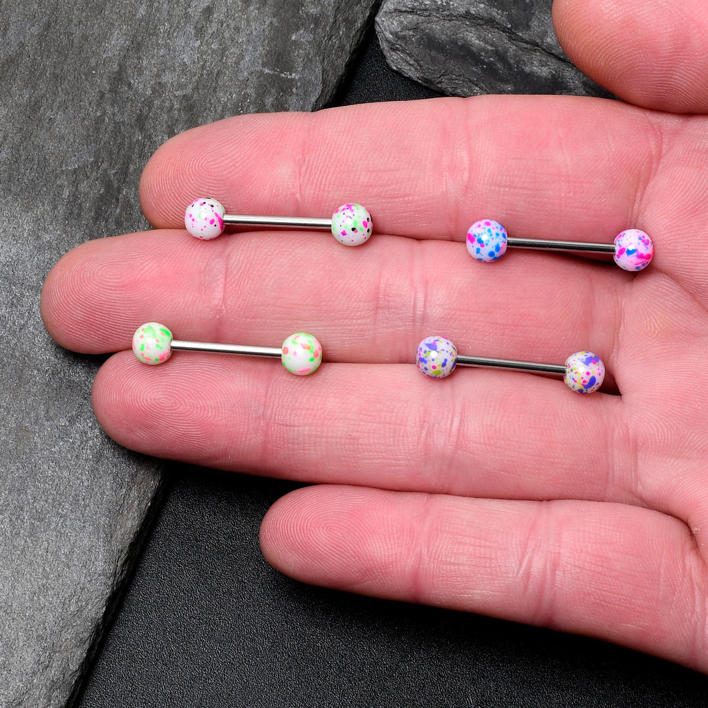 Green Blue Pink Splatter Barbell Tongue Ring Set of 4