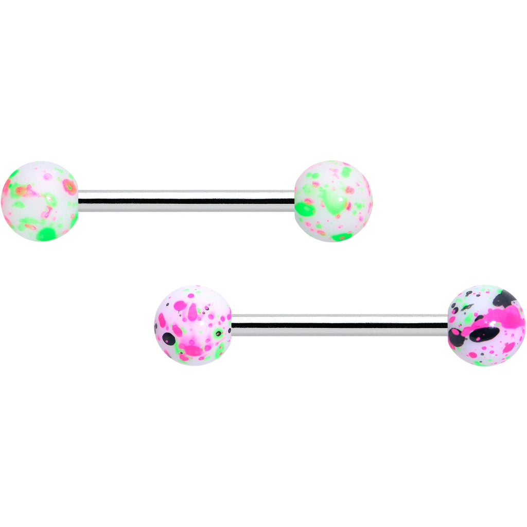 Green Blue Pink Splatter Barbell Tongue Ring Set of 4