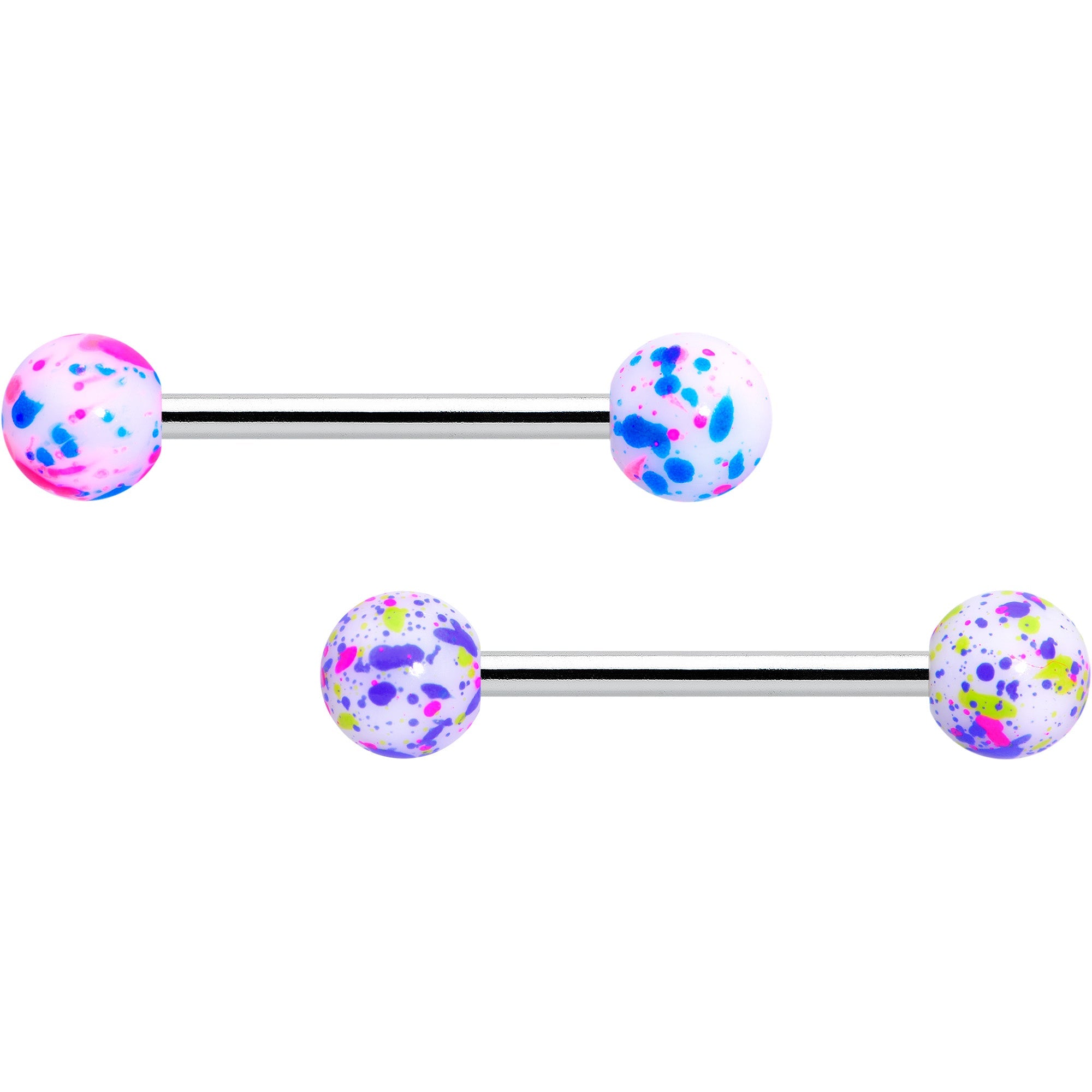 Green Blue Pink Splatter Barbell Tongue Ring Set of 4
