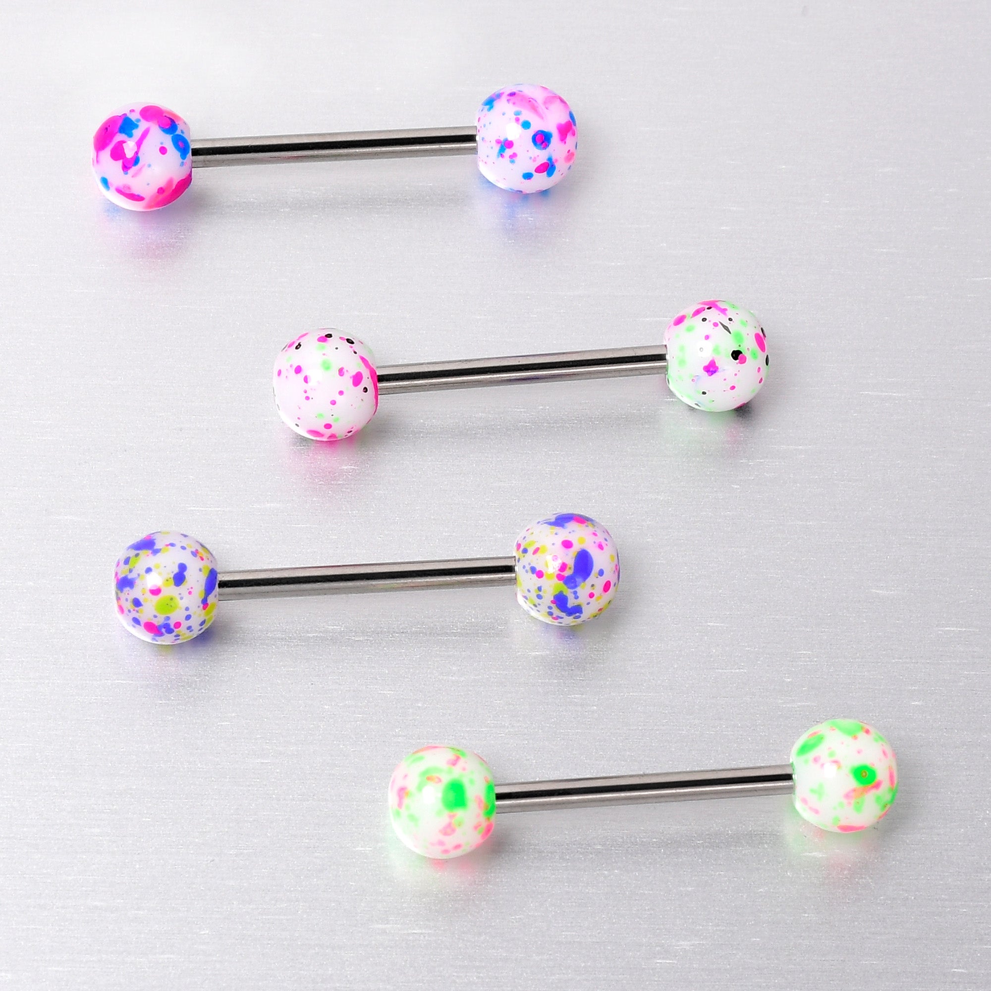 Green Blue Pink Splatter Barbell Tongue Ring Set of 4