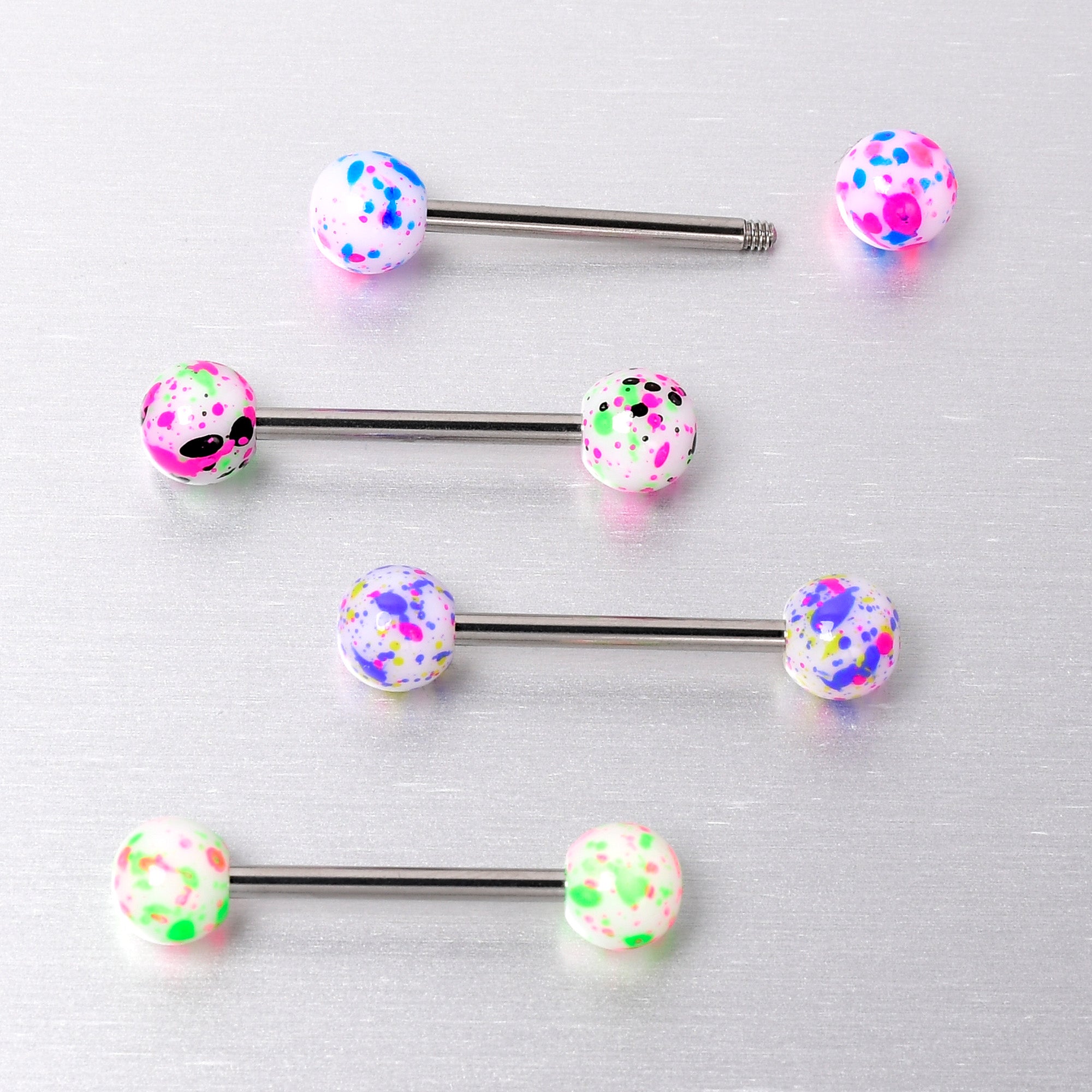 Green Blue Pink Splatter Barbell Tongue Ring Set of 4