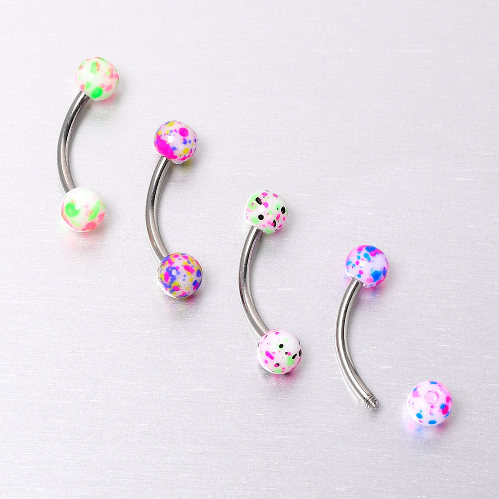 16G 3/8 Splatter Pink Green Blue Curved Eyebrow Ring Set of 4