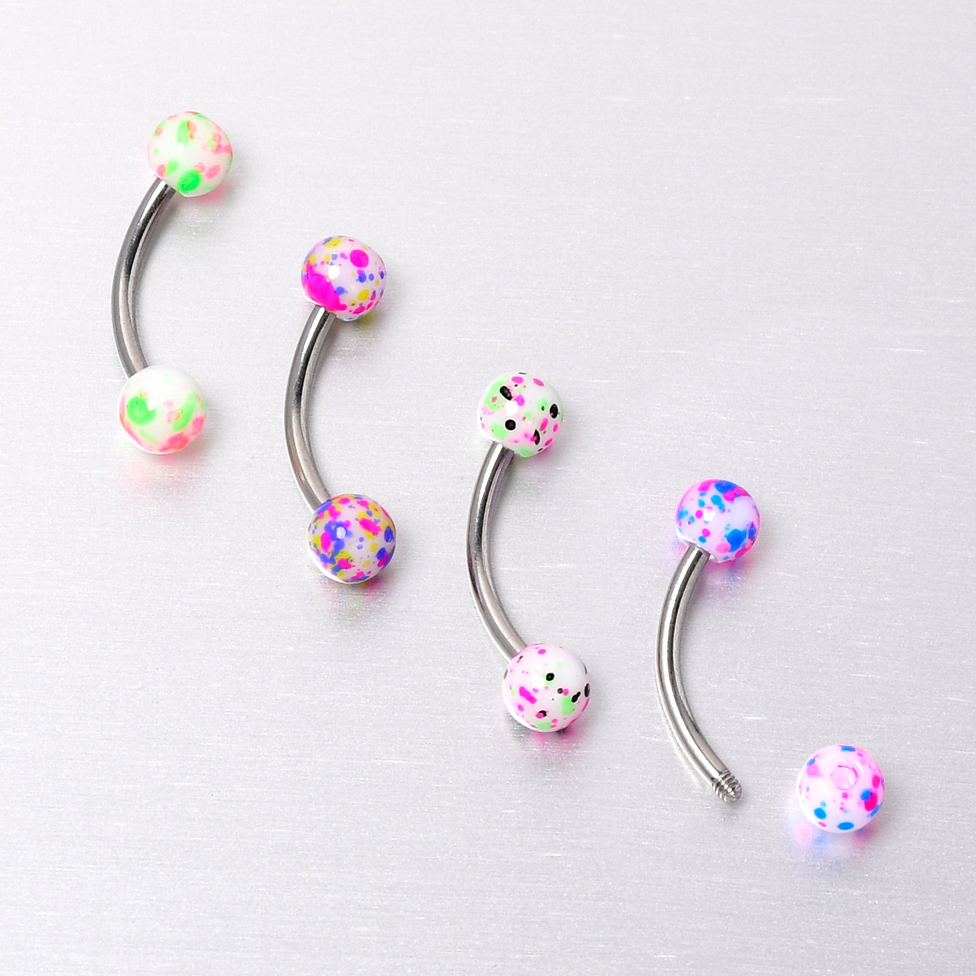 16G 3/8 Splatter Pink Green Blue Curved Eyebrow Ring Set of 4