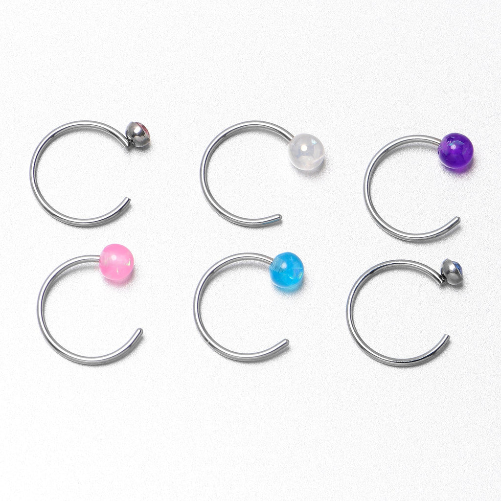 20G 5/16 Nose Hoop Gem Faux Opal Pack Pretty Nose Ring Set of 6