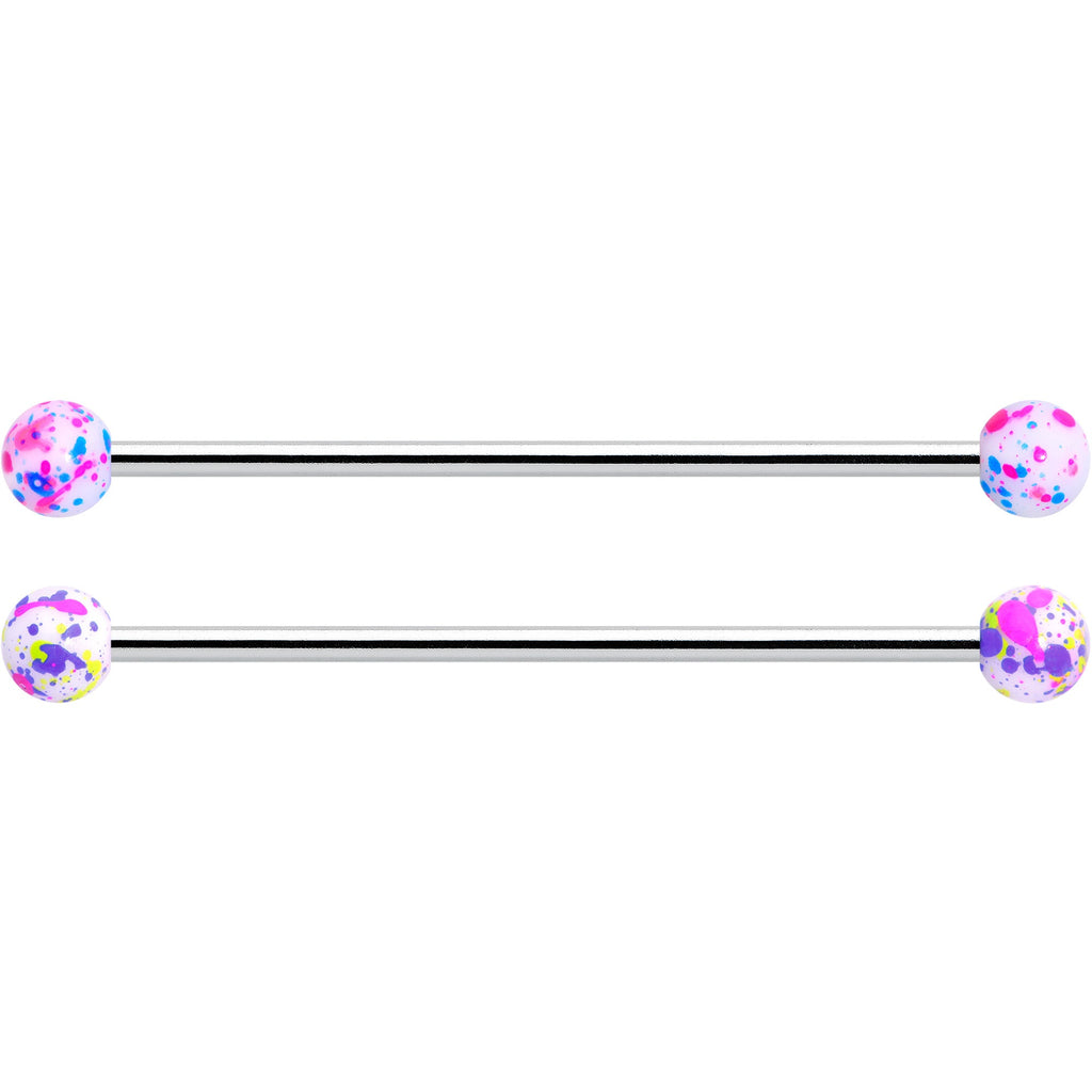 14G Splatter Pink White Purple Industrial Barbell 38mm Set of 4