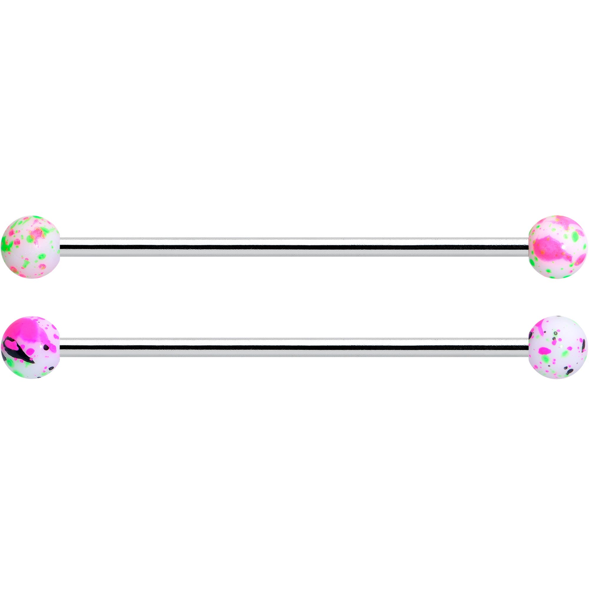 14G Splatter Pink White Purple Industrial Barbell 38mm Set of 4