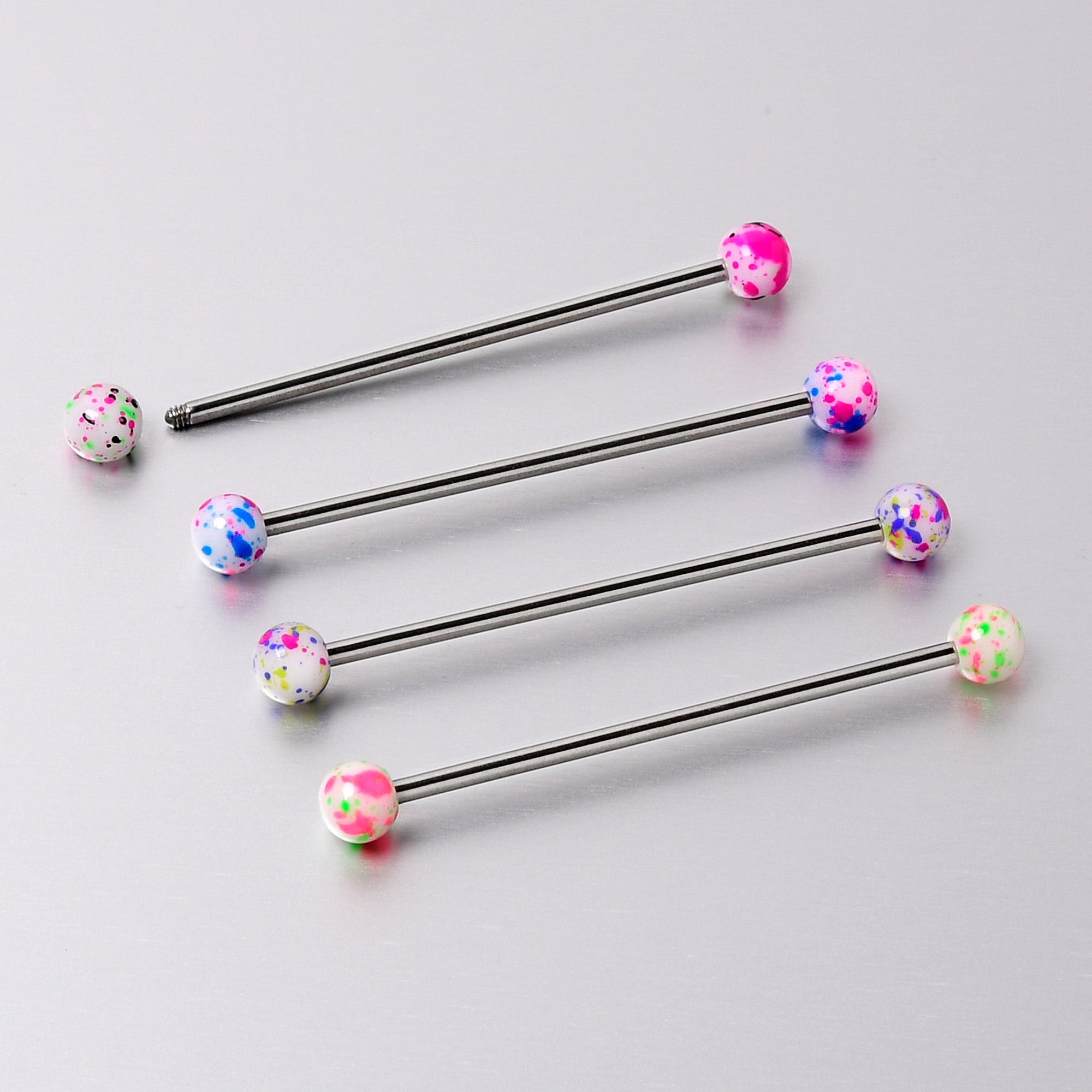 14G Splatter Pink White Purple Industrial Barbell 38mm Set of 4