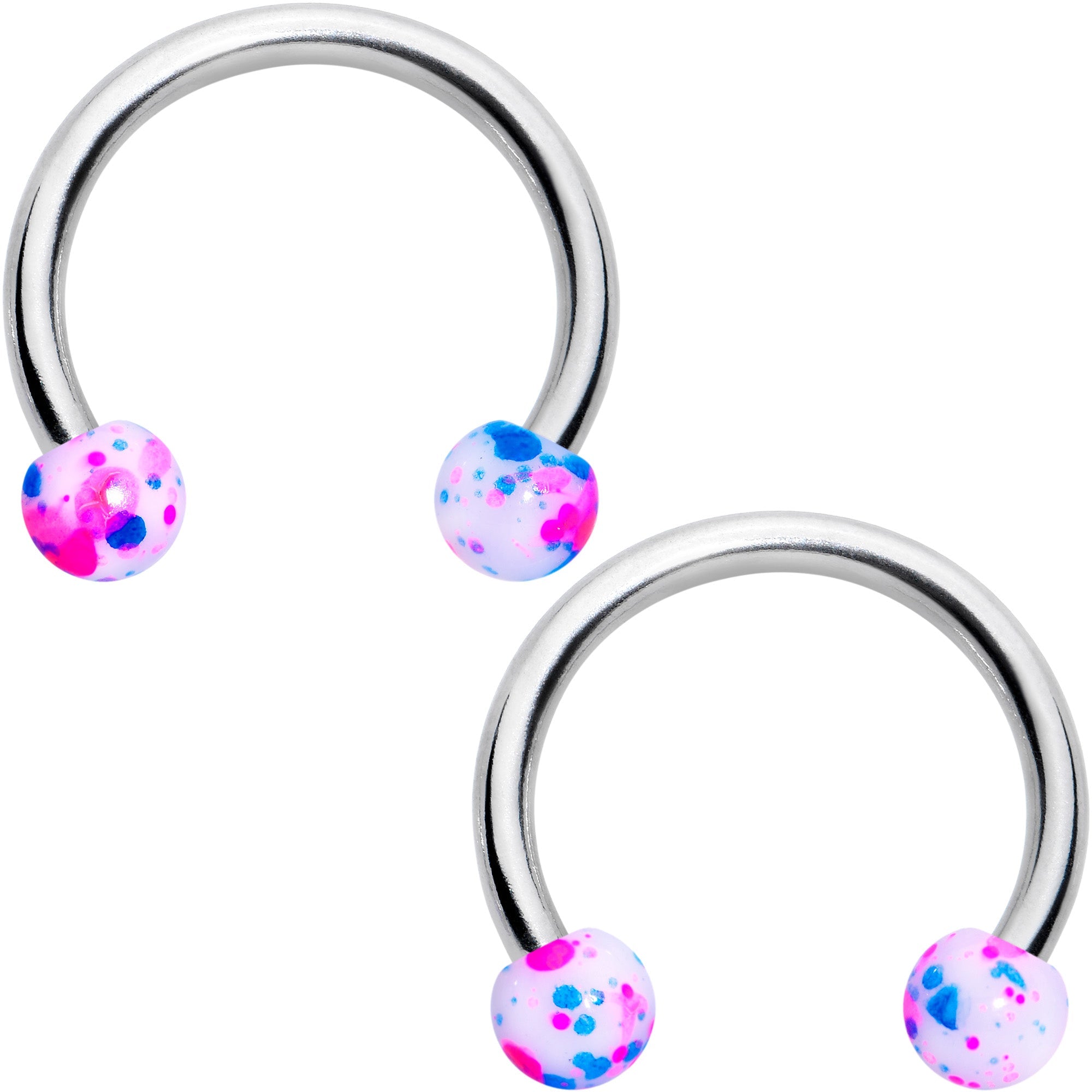14G 9/16 1/2 Splatter Blue Pink Barbell Horseshoe Nipple Ring Set of 4