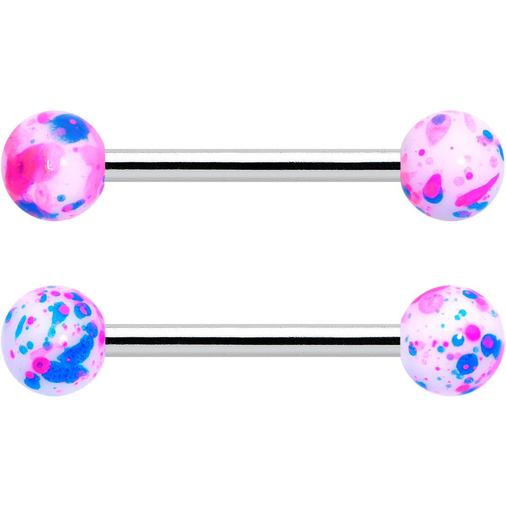 14G 9/16 1/2 Splatter Blue Pink Barbell Horseshoe Nipple Ring Set of 4