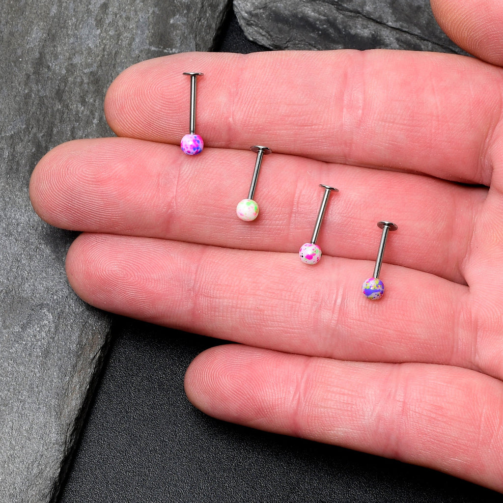 16G 3/8 Splatter Pink Blue Labret Monroe Tragus Set of 4