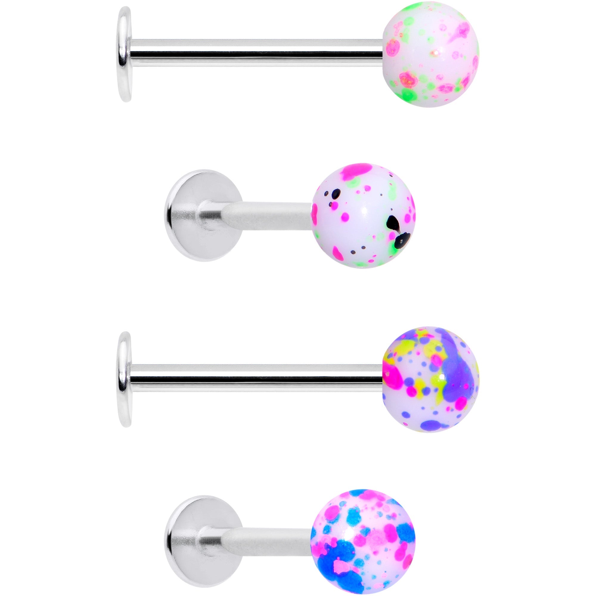 16G 3/8 Splatter Pink Blue Labret Monroe Tragus Set of 4