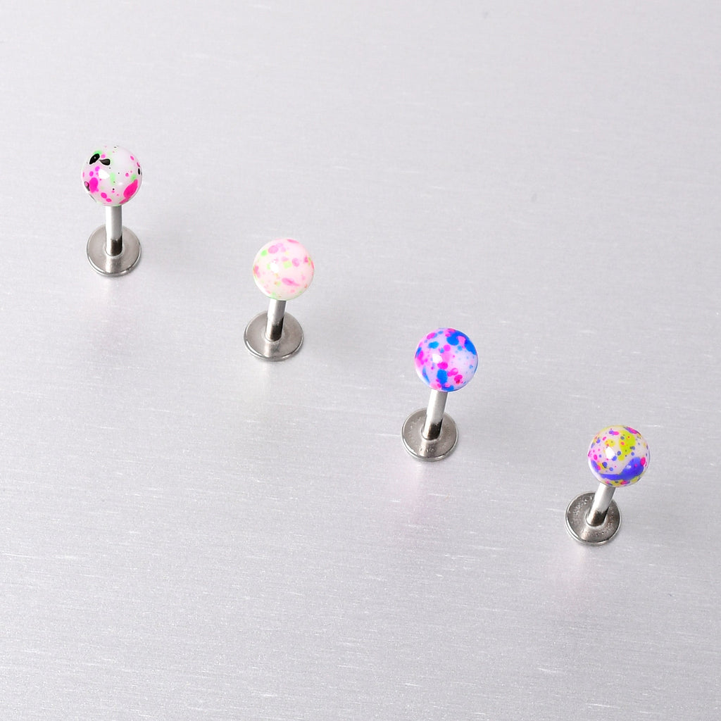 16G 3/8 Splatter Pink Blue Labret Monroe Tragus Set of 4