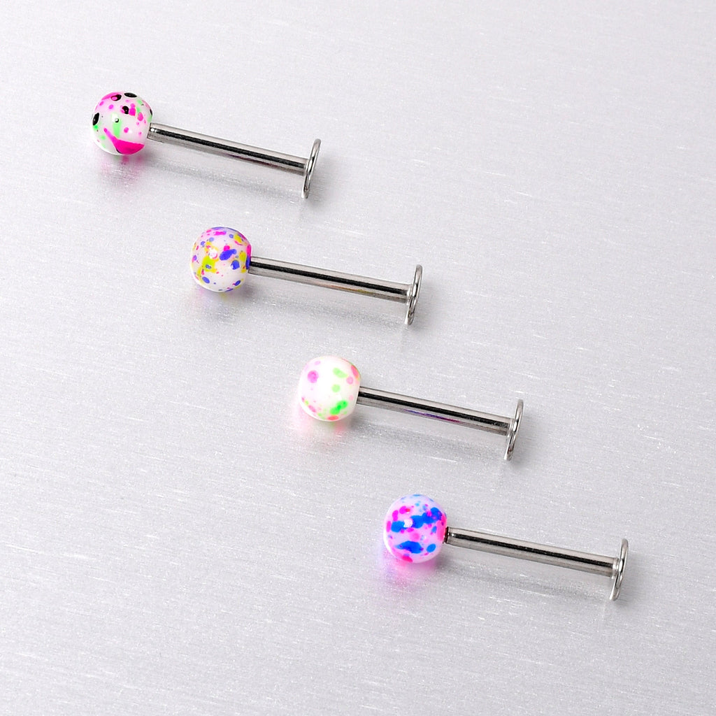 16G 3/8 Splatter Pink Blue Labret Monroe Tragus Set of 4