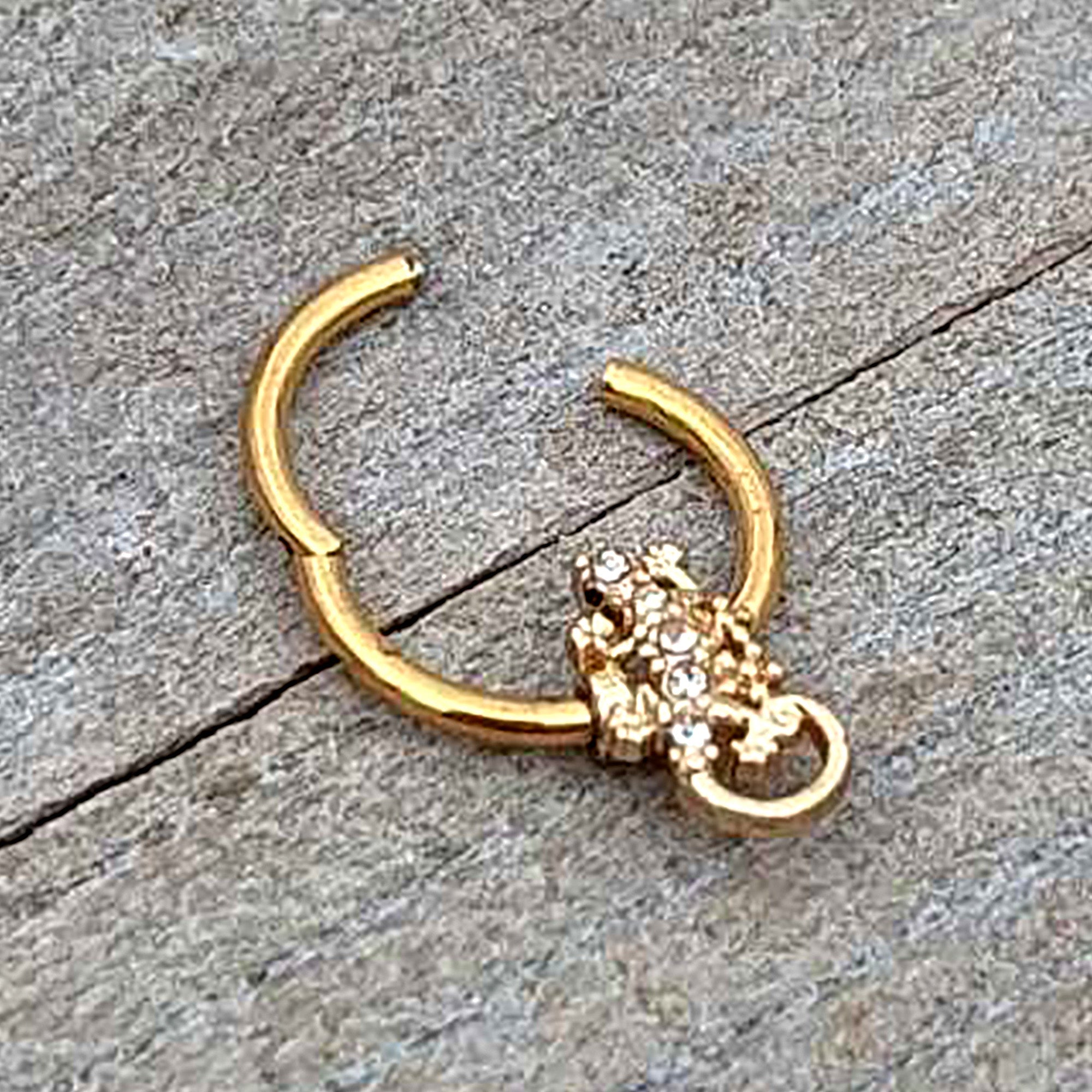 16G 3/8 Clear Gem Gold Tone Luscious Lizard Hinged Segment Ring