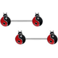 14G 9/16 Clear Gem Ladybug Yin Yang Barbell Nipple Ring Set