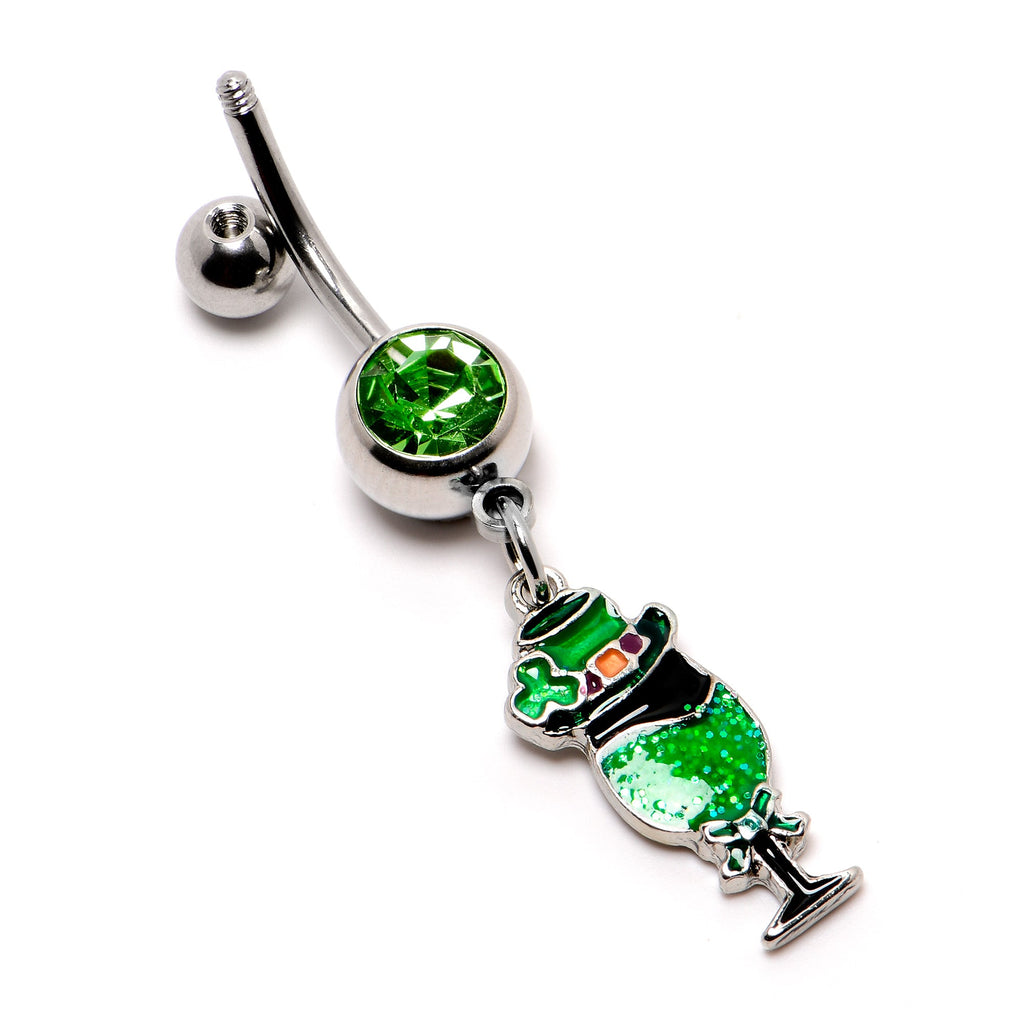 Green Gem Fancy Leprechaun St Patricks Dangle Belly Ring