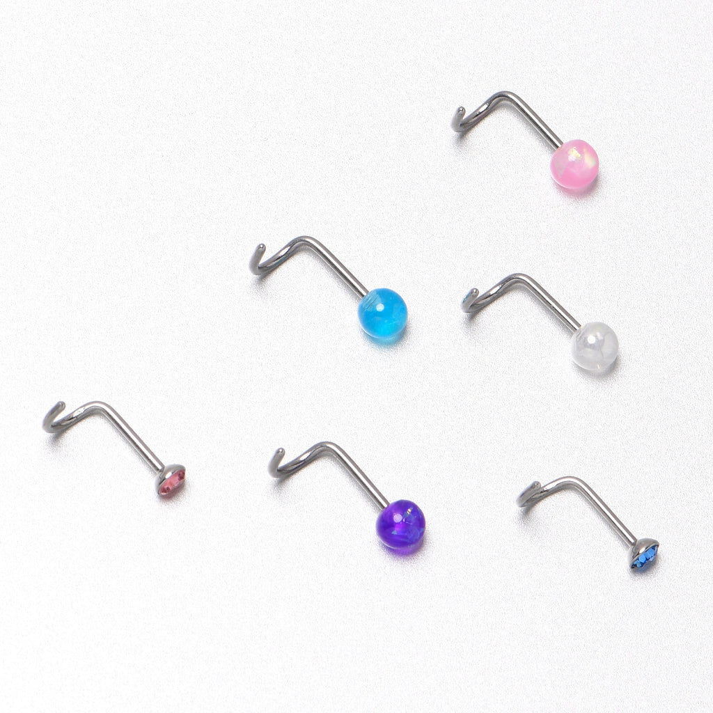20G Nose Screw Gem Faux Opal Pack Pretty  Nose Ring Set of 6