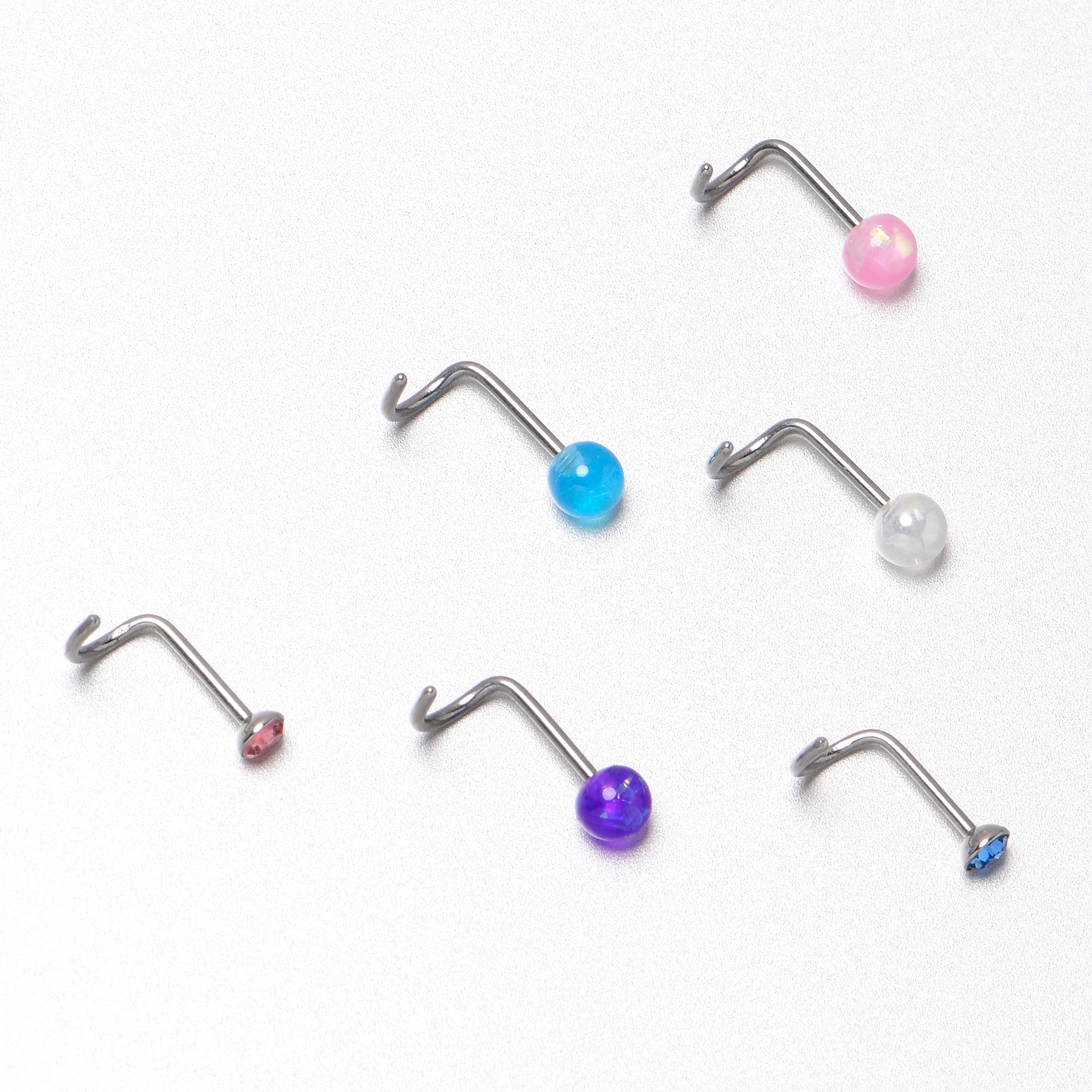 20G Nose Screw Gem Faux Opal Pack Pretty  Nose Ring Set of 6