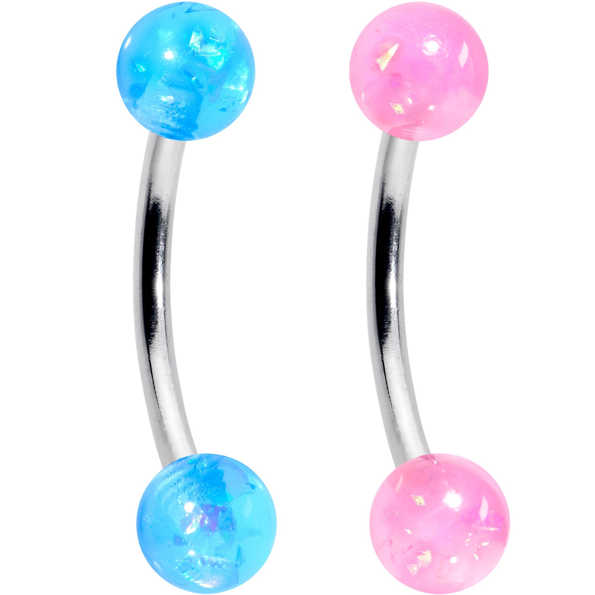 16G 3/8 Pink Blue Purple Faux Opal Pack Curved Eyebrow Ring Set of 4