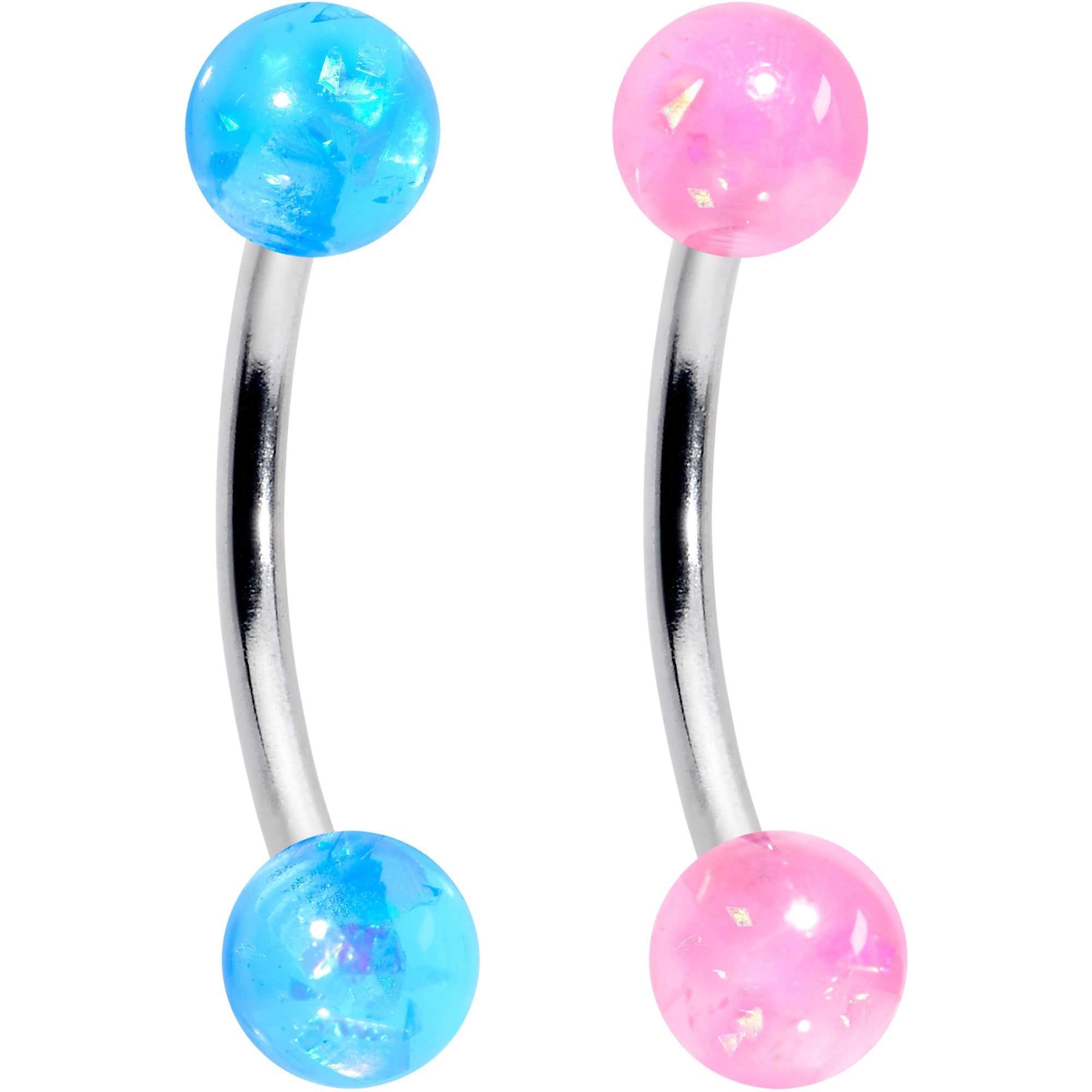 16G 3/8 Pink White Purple Faux Opal PackCurved Eyebrow Ring Set of 4