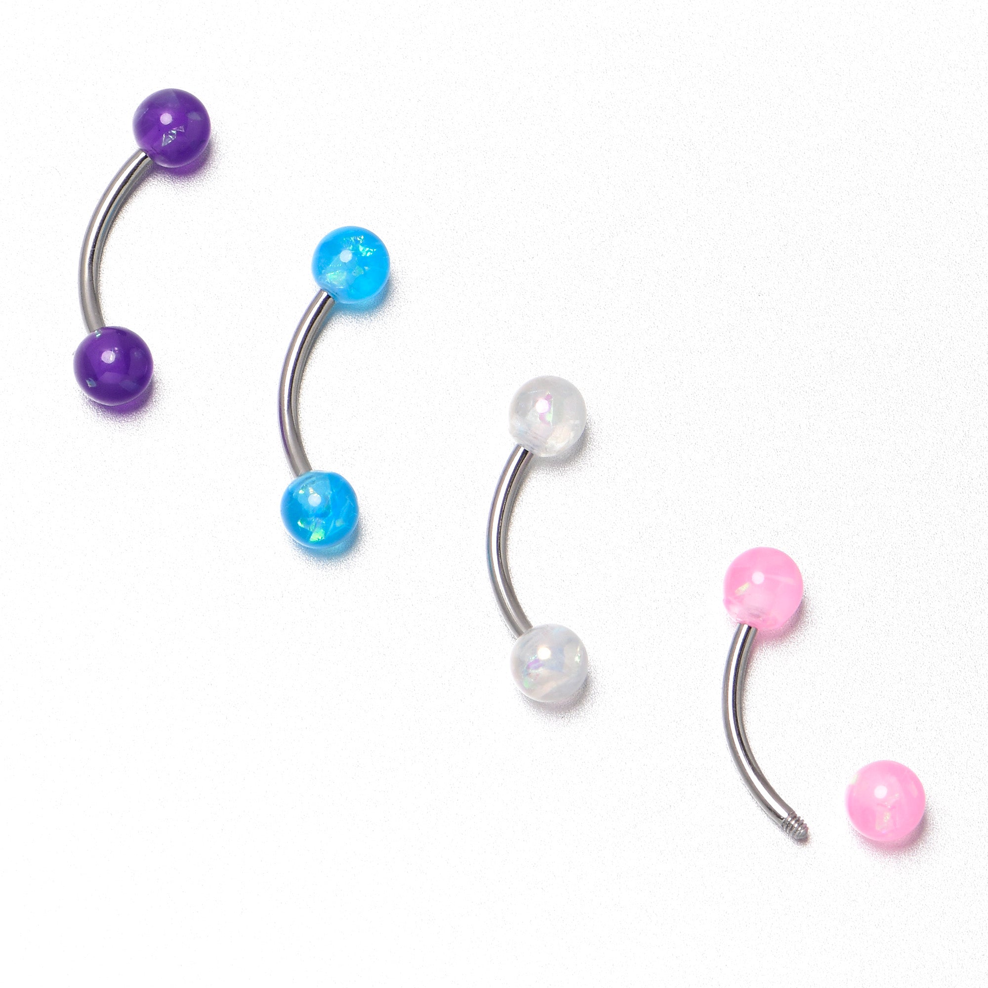 16G 3/8 Pink White Purple Faux Opal PackCurved Eyebrow Ring Set of 4