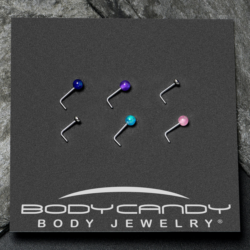 20G 1/4 Purple Gem Blue Pink Faux Opal Pack L Shape Nose Ring Set of 6