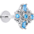 16G 5/16 Blue CZ Gem Opulent Cross Labret Monroe Tragus