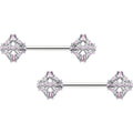 14G 9/16 Pink Gem Opulent Cross Barbell Nipple Ring Set