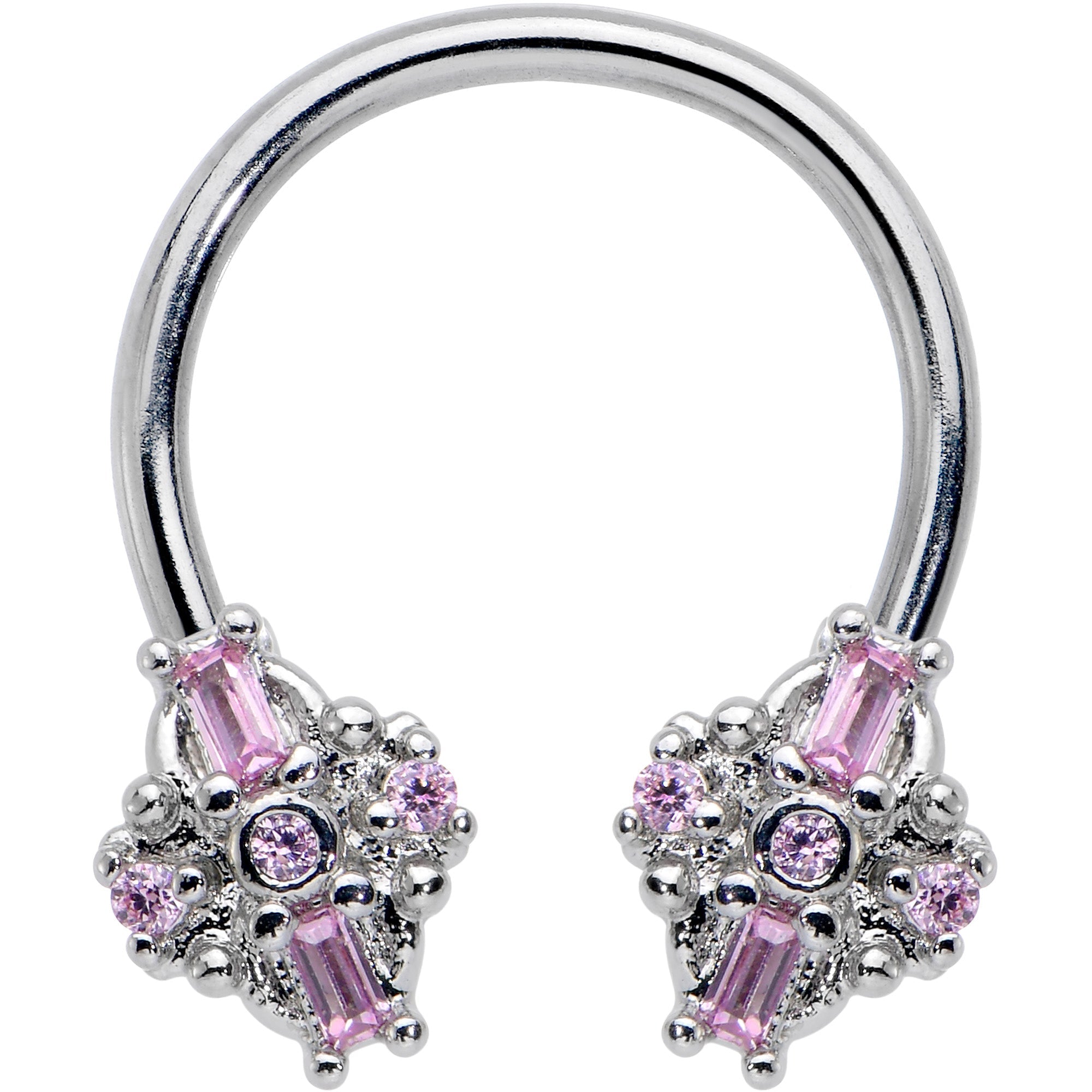 16G 3/8 Pink Gem Opulent Cross Horseshoe Circular Barbell