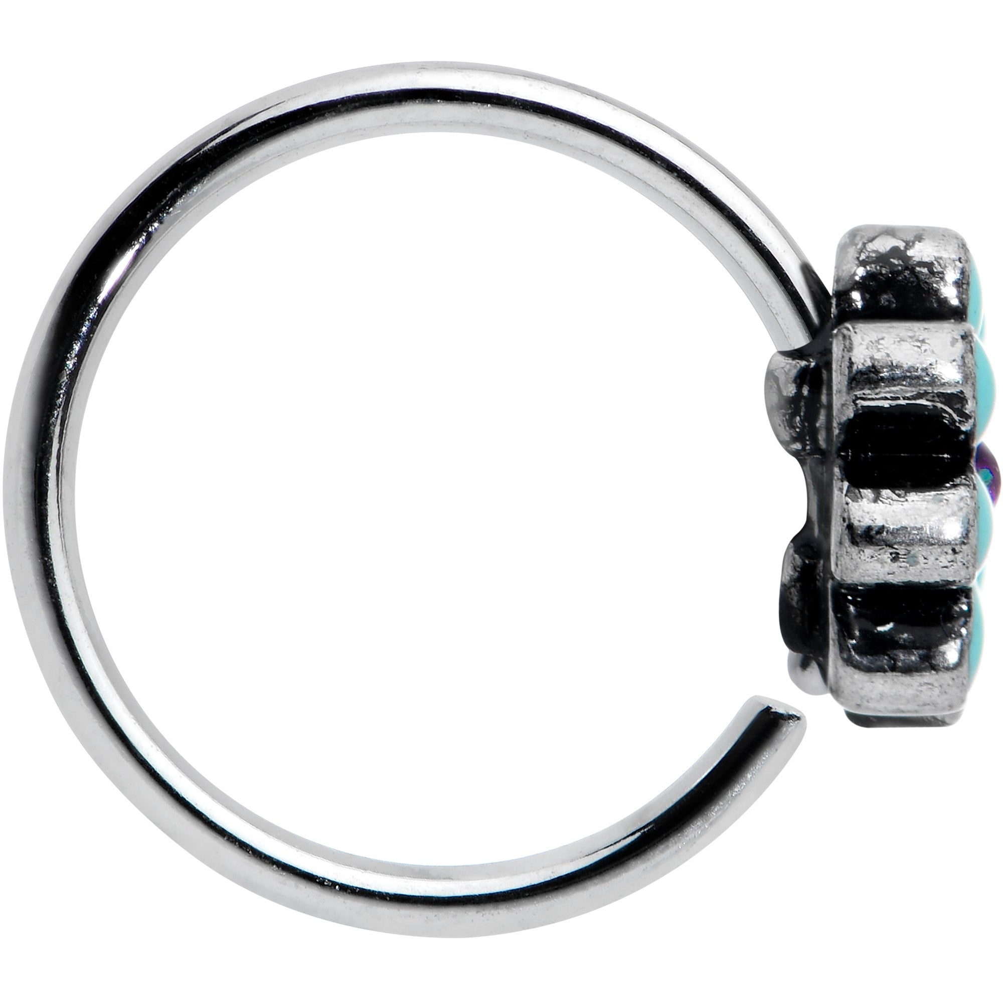 20G 5/16 Blue Gem Flower Teal Petals Nose Hoop