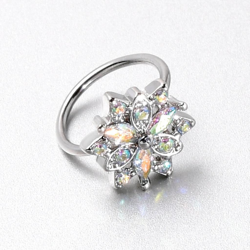 20G 5/16 Aurora CZ Gem Snowflake Style Nose Hoop