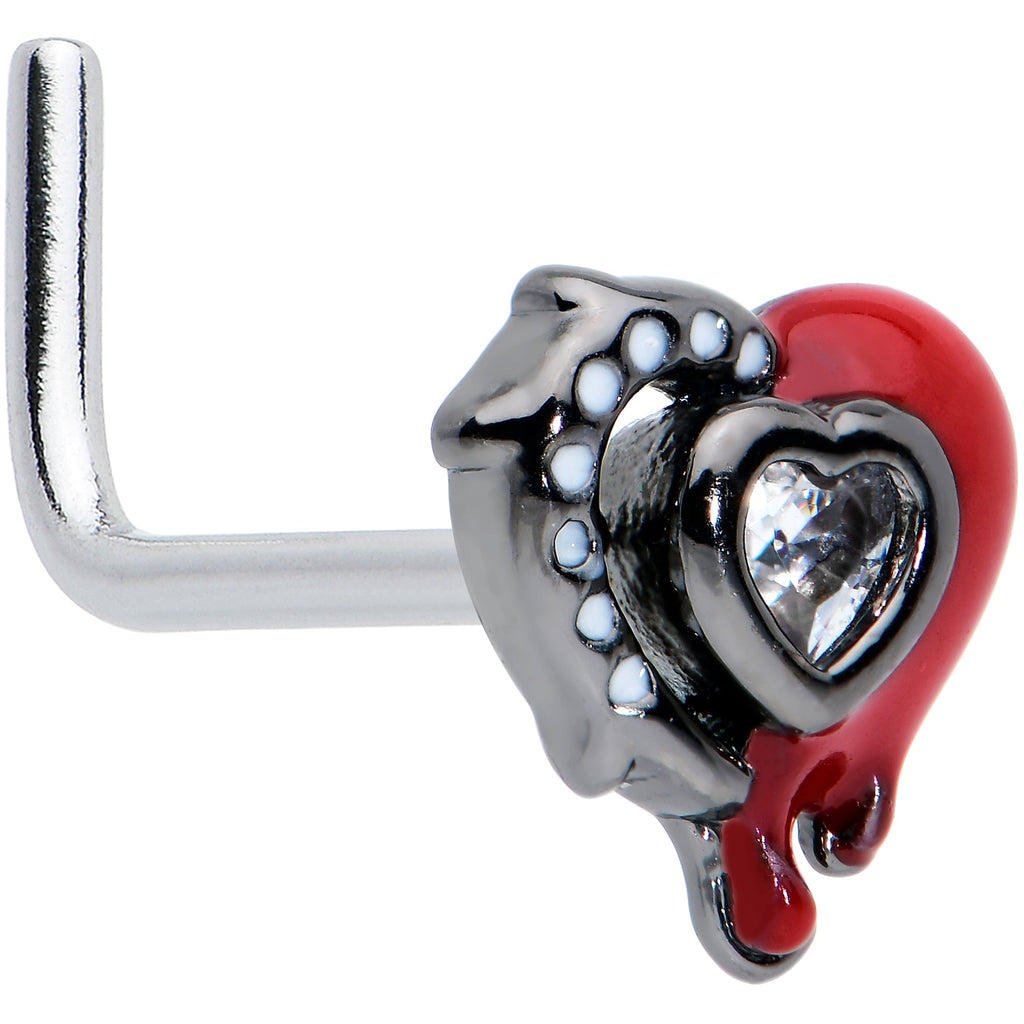 20G 7mm Clear Gem Bleeding Heart L Shape Nose Ring