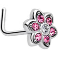 20G 7mm Pink Radiant Blossom Flower L Shape Nose Ring