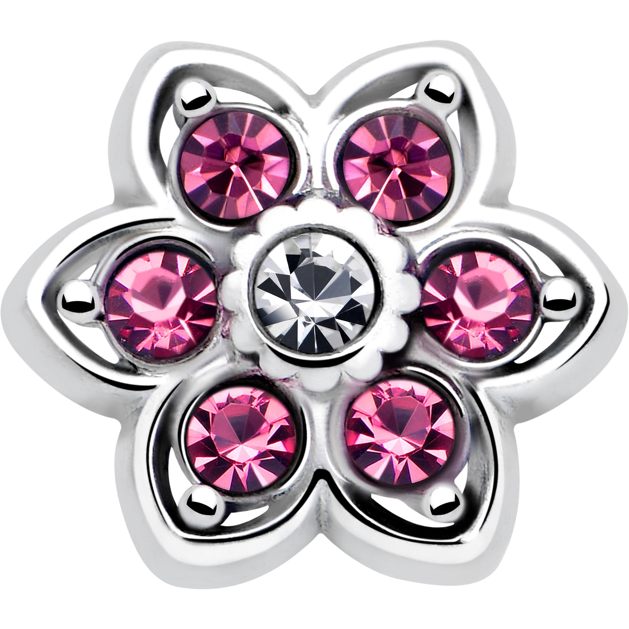 20G 7mm Pink Radiant Blossom Flower L Shape Nose Ring