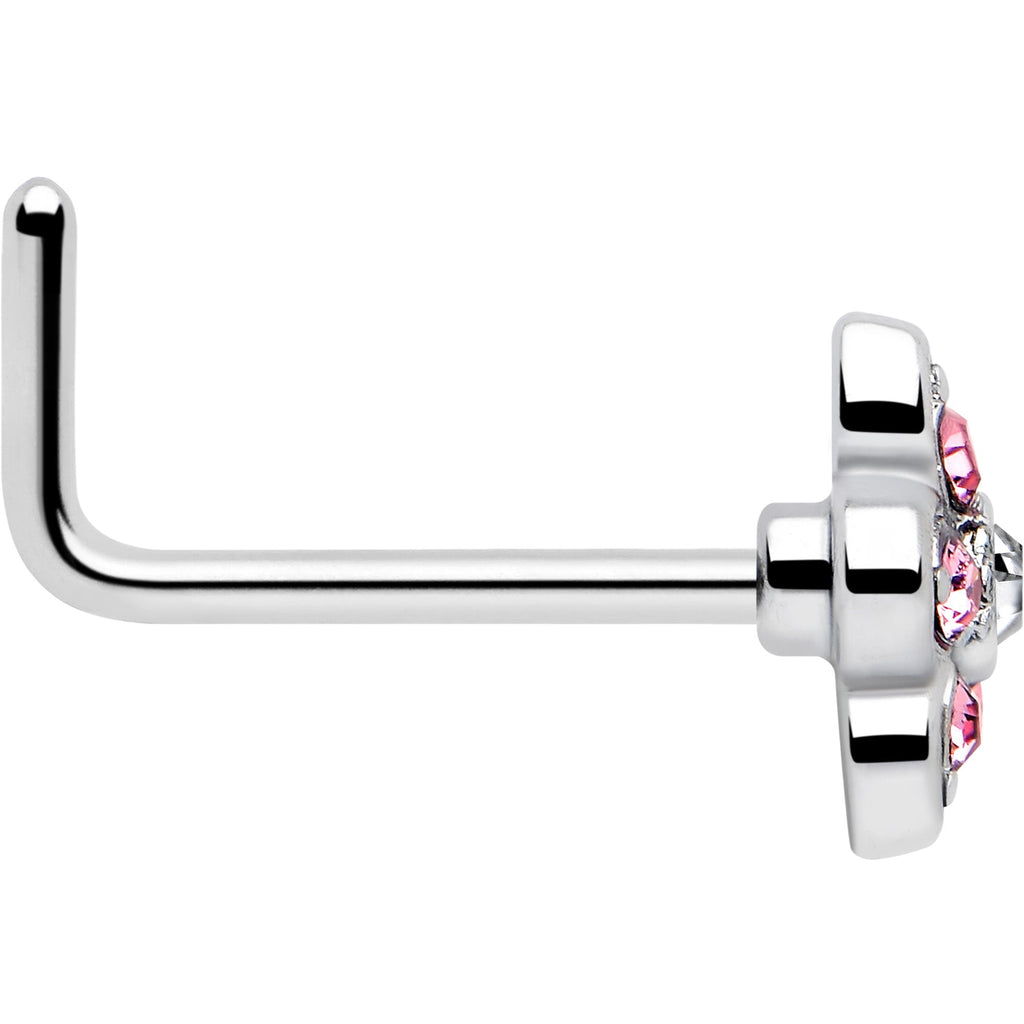 20G 7mm Pink Radiant Blossom Flower L Shape Nose Ring