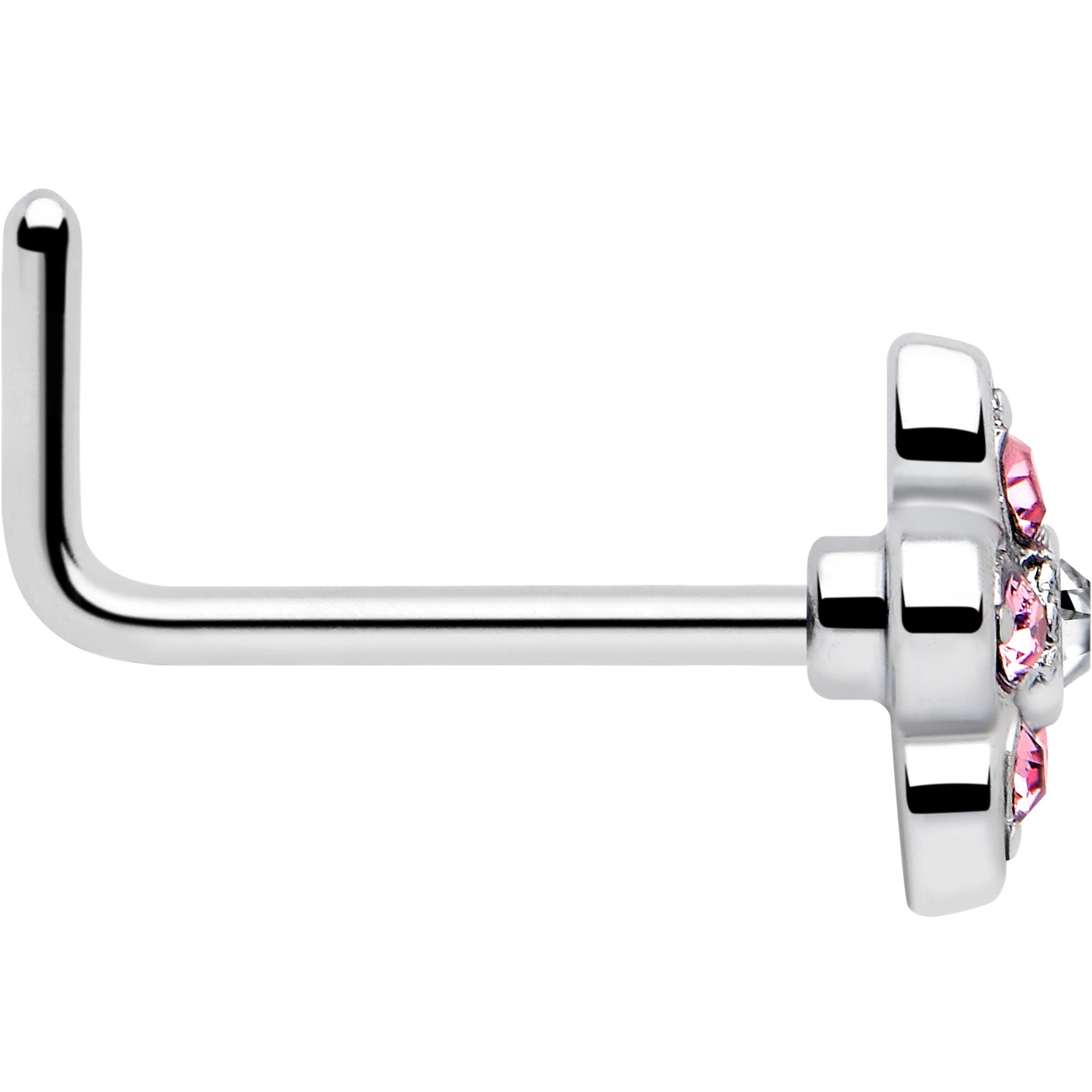 20G 7mm Pink Radiant Blossom Flower L Shape Nose Ring