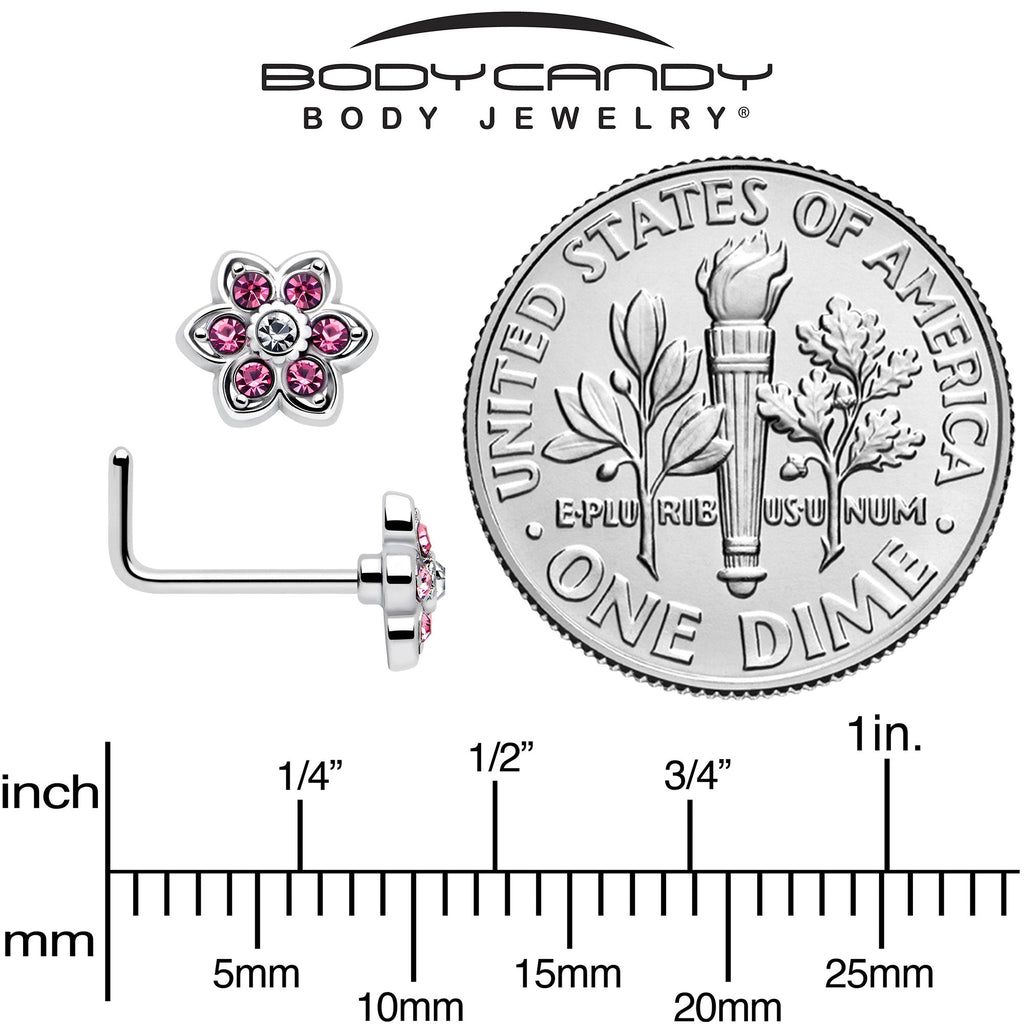 20G 7mm Pink Radiant Blossom Flower L Shape Nose Ring