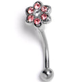 16G 5/16 Pink Radiant Blossom Flower Curved Eyebrow Ring