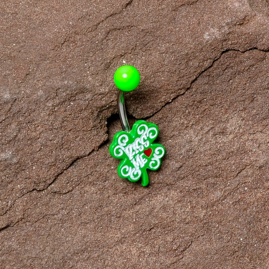 UV Glow Kiss Me Shamrock St Patricks Day Belly Ring