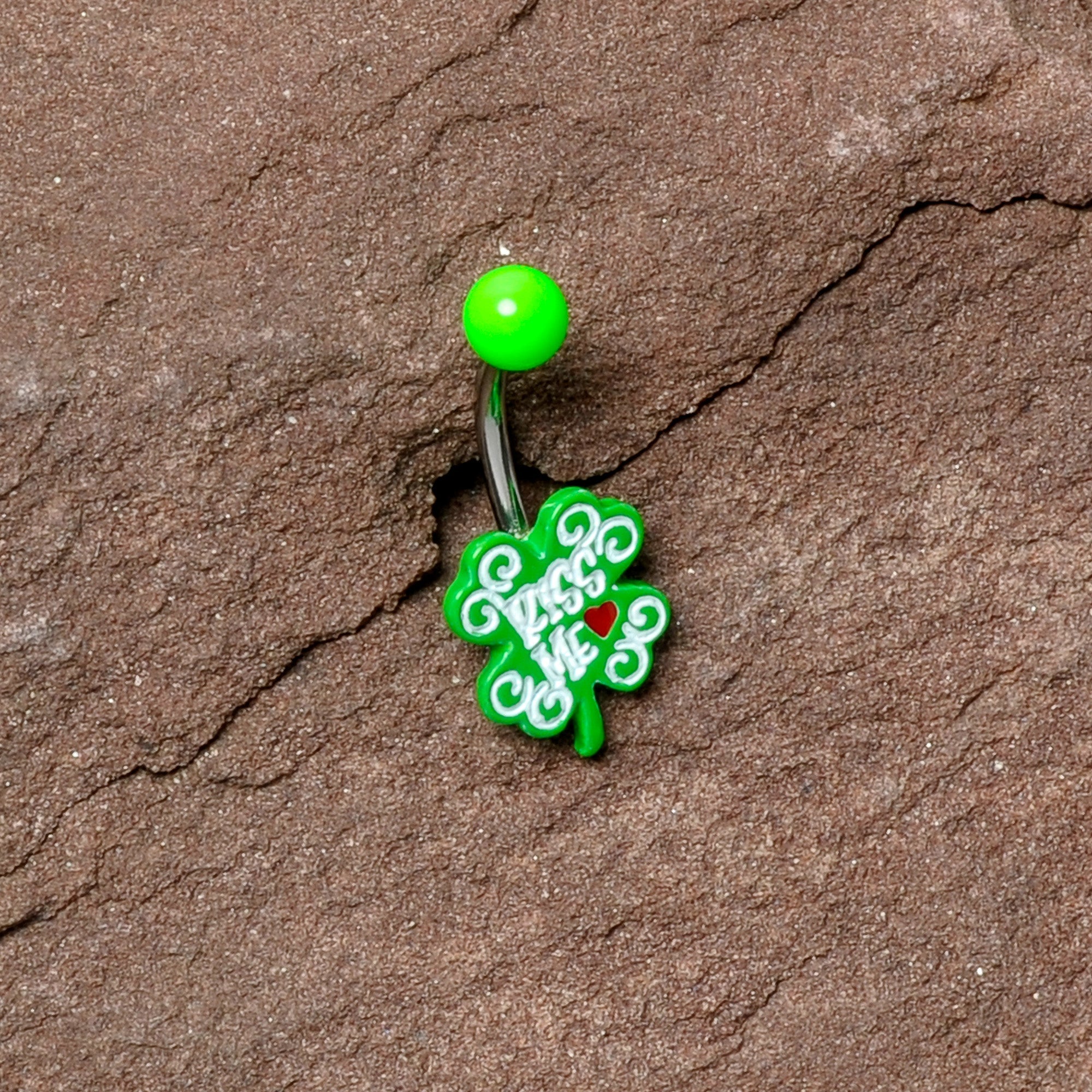 UV Glow Kiss Me Shamrock St Patricks Day Belly Ring