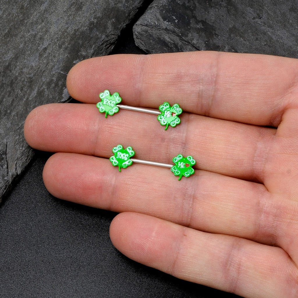14G 9/16 Kiss Me Shamrock St Patricks Barbell Nipple Ring Set