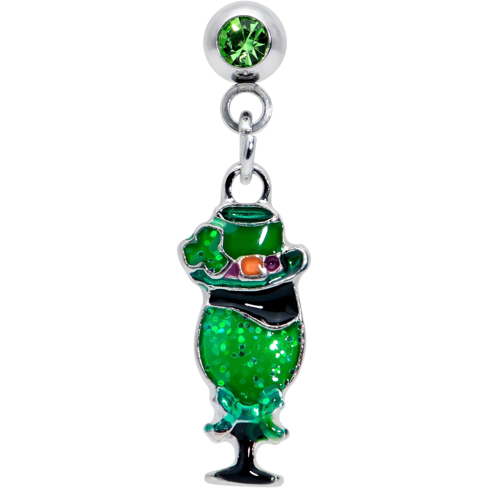 16G 1/4 Green Gem Fancy Leprechaun Dangle Cartilage Tragus Earring