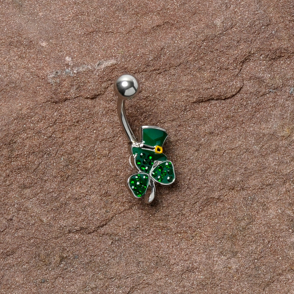 Green Gem Top Hat Shamrock St Patricks Belly Ring